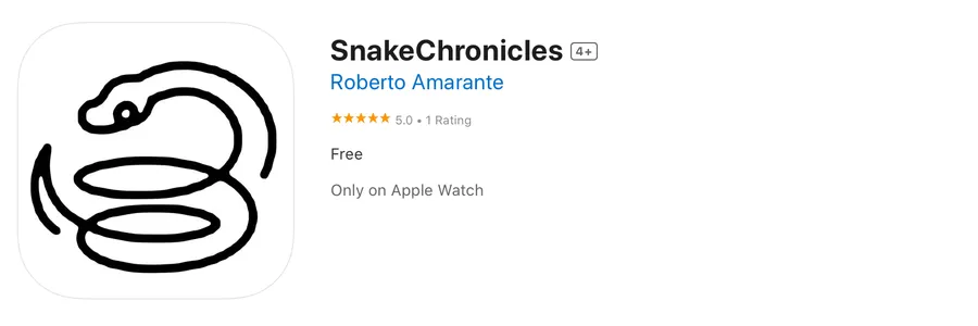 The Snake Chronicles Apple Watch game logo over a green background.