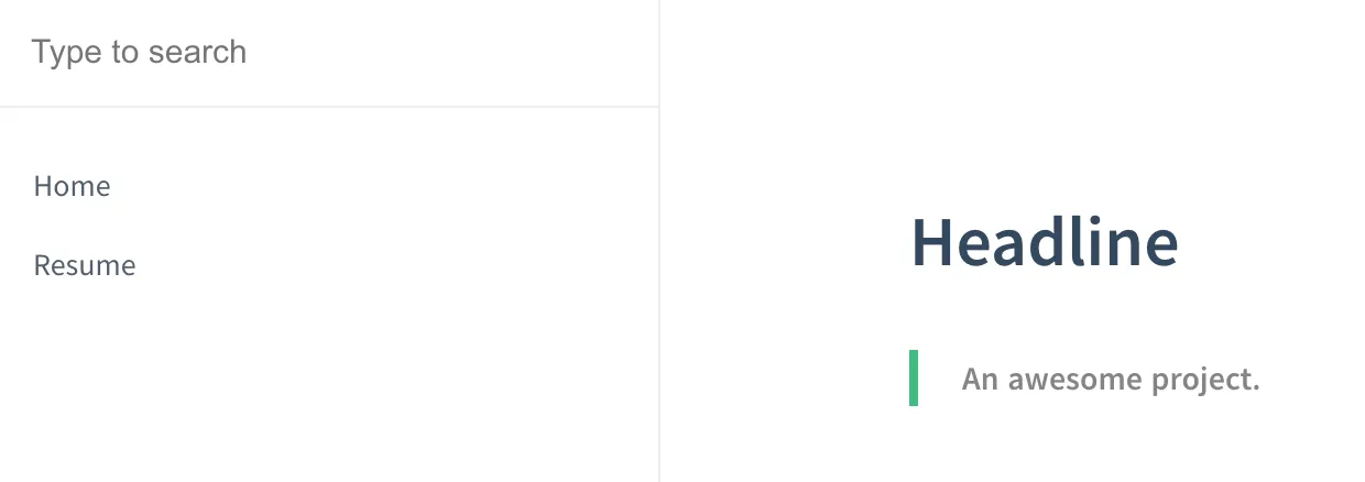 The Docsify sidebar with a search field above the Home and Resume links.