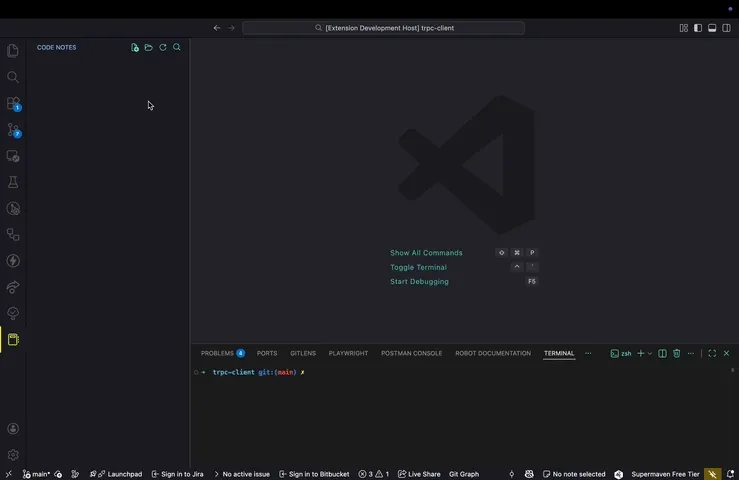 Codebase Notebook running inside VS Code, with structured notes and their code references in the sidebar.