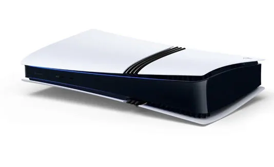 A PlayStation 5 Pro positioned horizontally without its vertical stand.