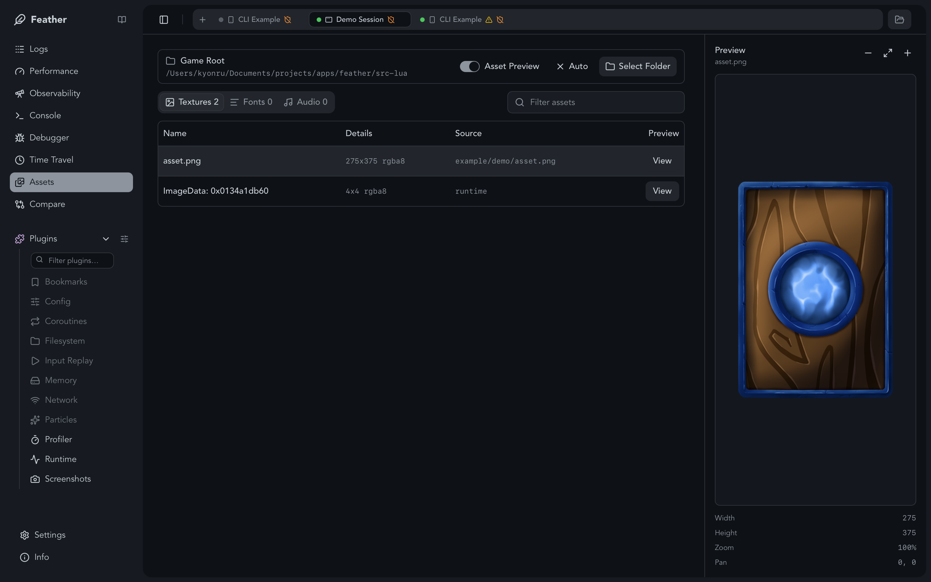 assets tab