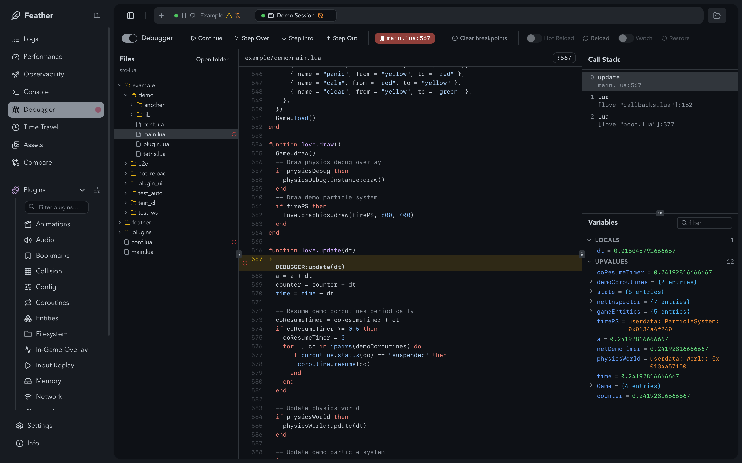 debugger tab